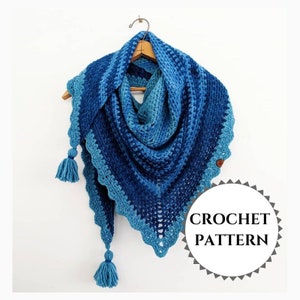 Tidal Fades Shawl PDF PATTERN | triangle scarf crochet pattern | crochet shawl pattern | triangle shawl | crochet linen stitch |tassel shawl