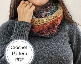 Crochet Herringbone Cowl PATTERN PDF | crochet cowl pattern | striped crochet cowl | crochet cowl | crochet neck warmer