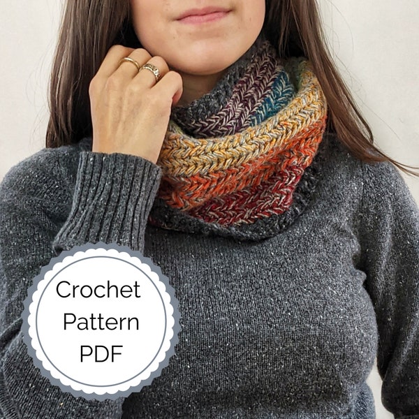 Crochet Herringbone Cowl PATTERN PDF | crochet cowl pattern | striped crochet cowl | crochet cowl | crochet neck warmer