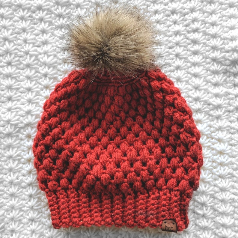 Puff Stitch Crochet Beanie PATTERN PDF DOWNLOAD Bun Beanie - Etsy