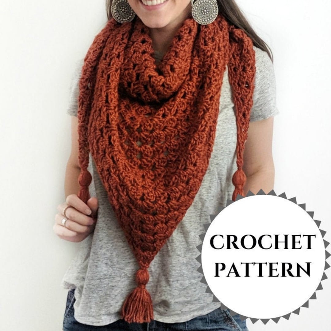 Easy Beginner Crochet Triangle Scarf Pattern PDF | Simple Crochet Scarf ...