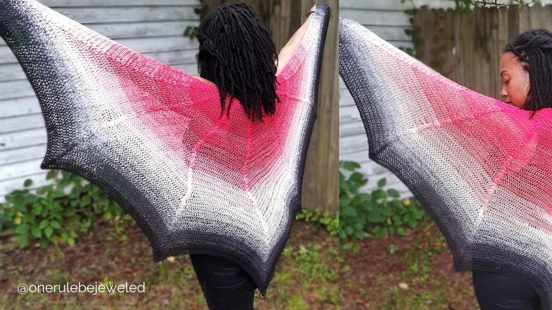 Batwing Crochet Dragon Wing Shawl PATTERN PDF | lace weight shawl | lacey crochet shawl | dragon shawl | bat wing wrap | fantasy shawl image 9