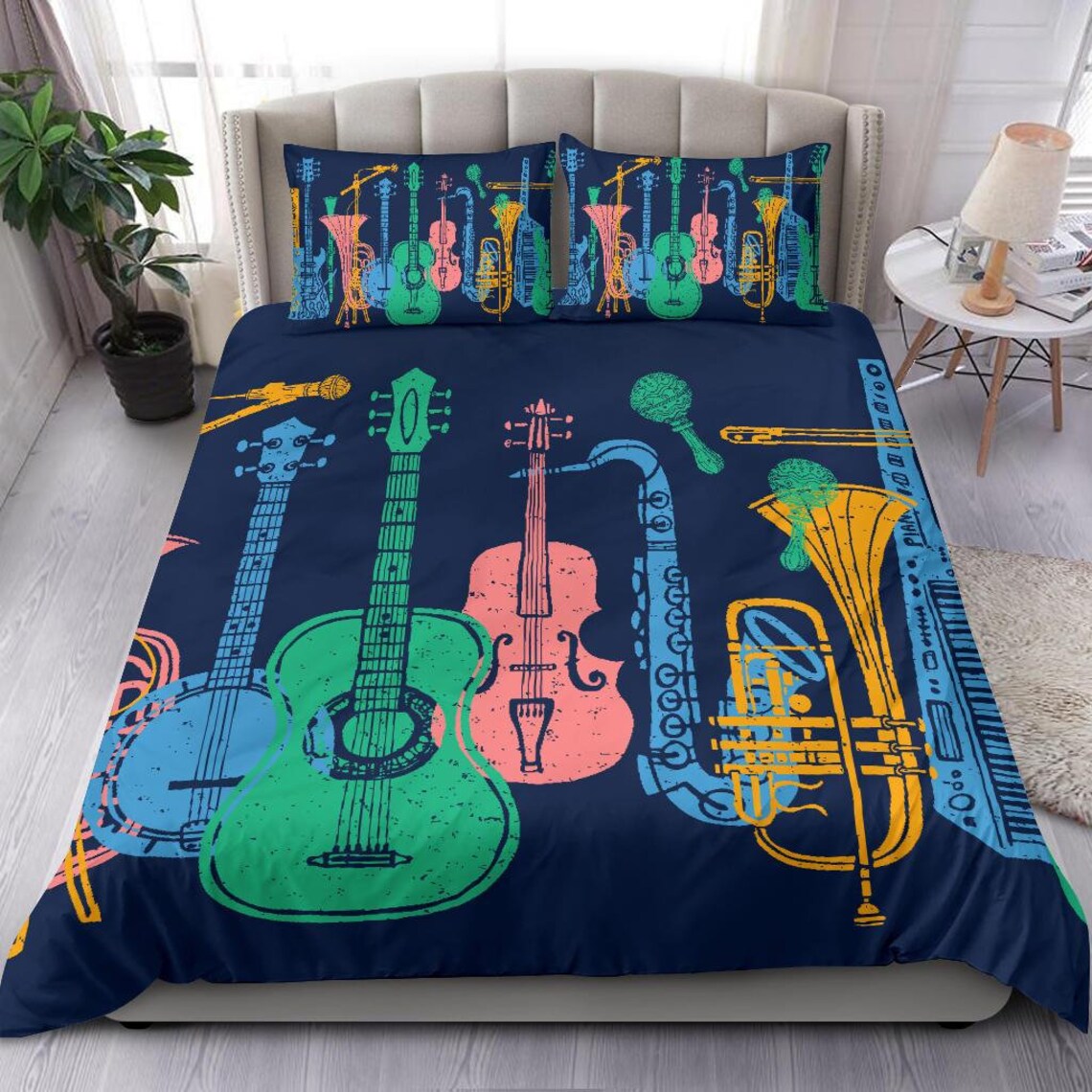 Colorful Musical Instruments Bedding Set Etsy