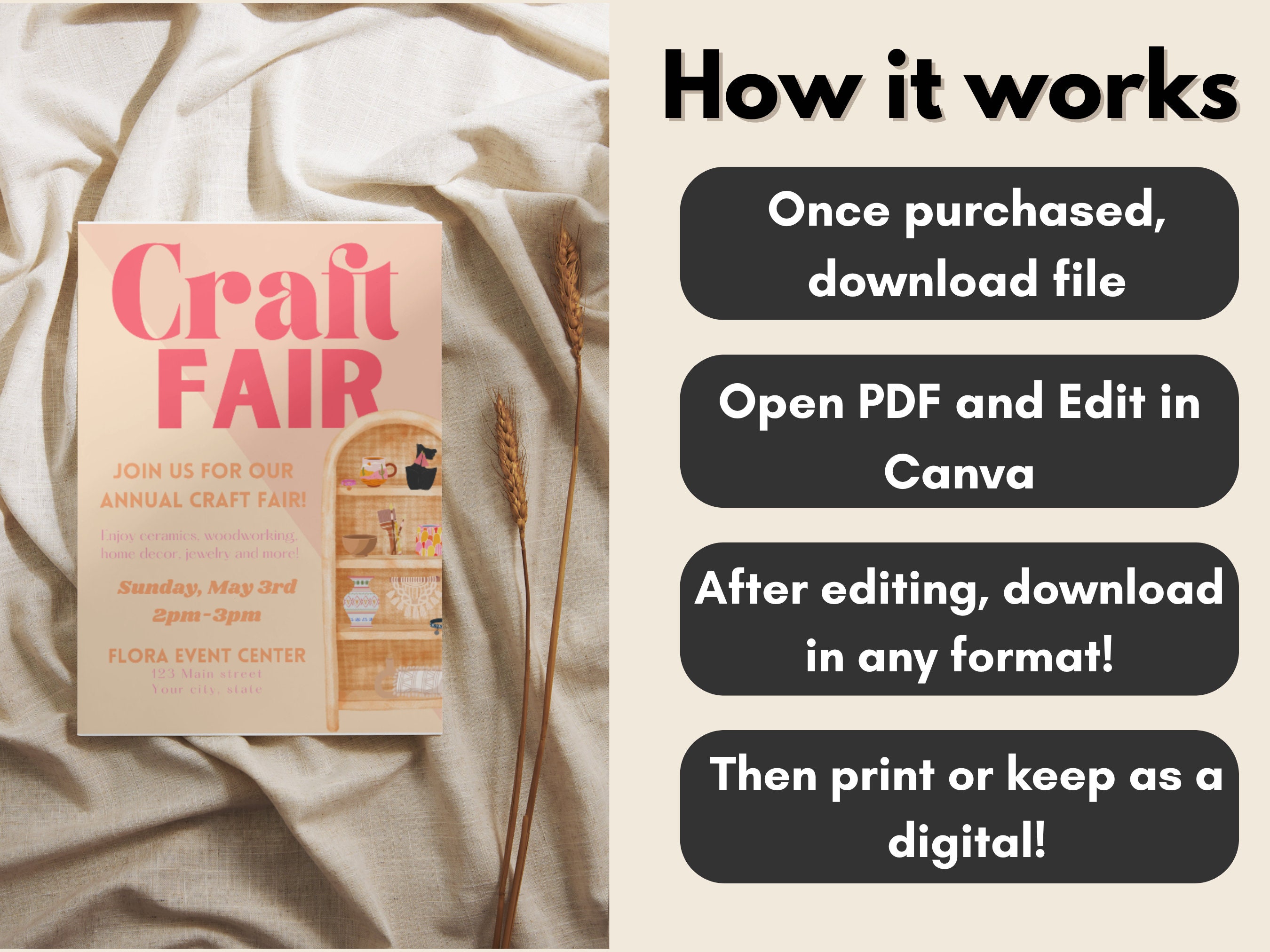 Boho Craft Fair Flyer Template Community Event Flyer Template Printable