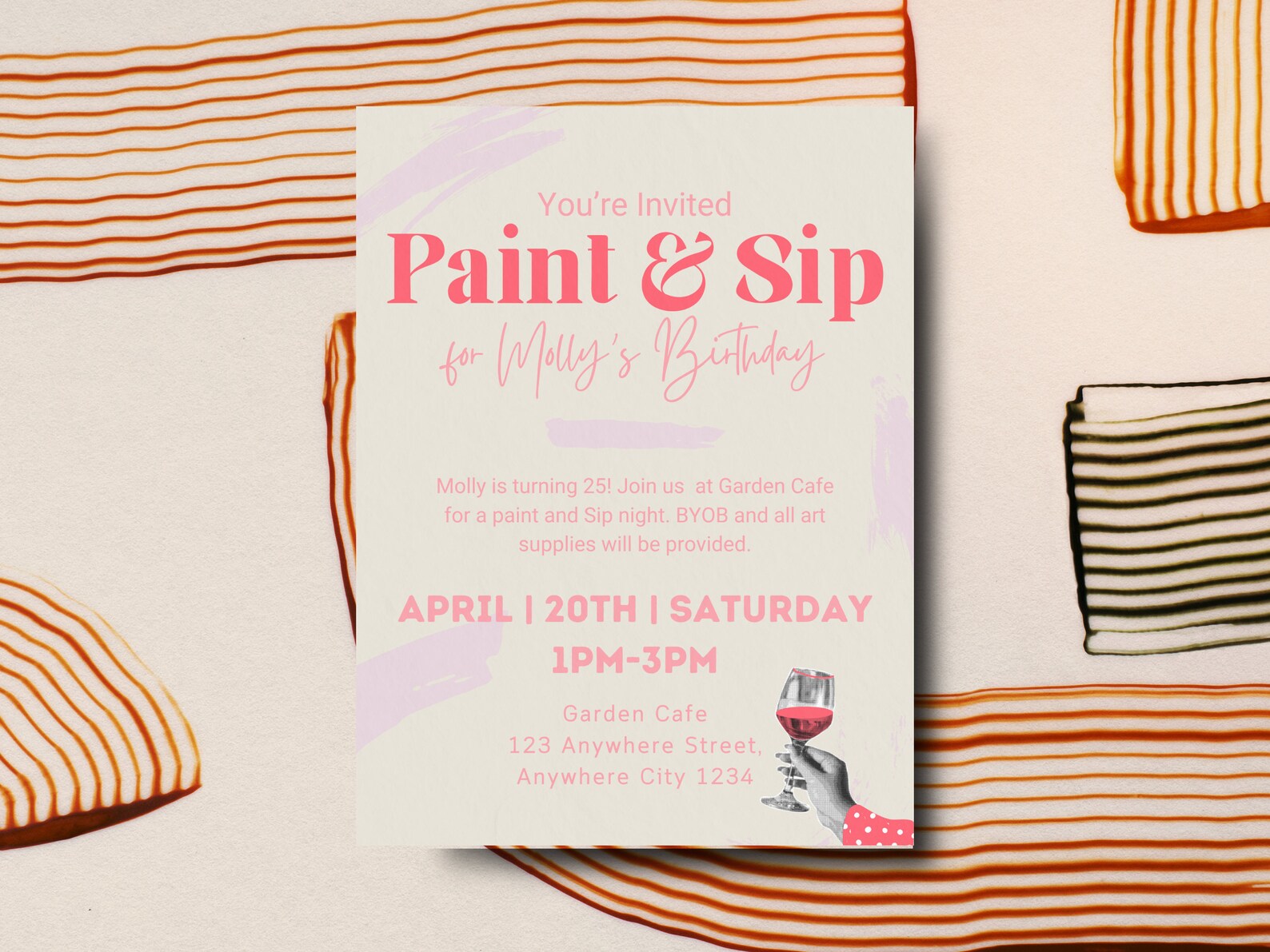 Paint and Sip Birthday Invitation Adult Birthday Invitation Pop Art