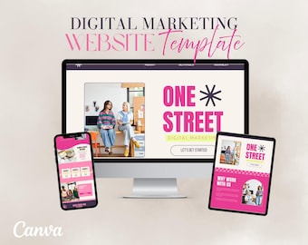 Plantilla web de marketing digital / Tema rosa / Plantilla de Canva / Imagen de marca para pequeñas empresas / Fácil de editar