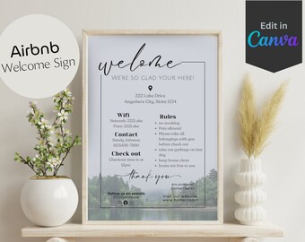 Welcome Sign for Short Term Rental Hosts, Editable Airbnb Template ...
