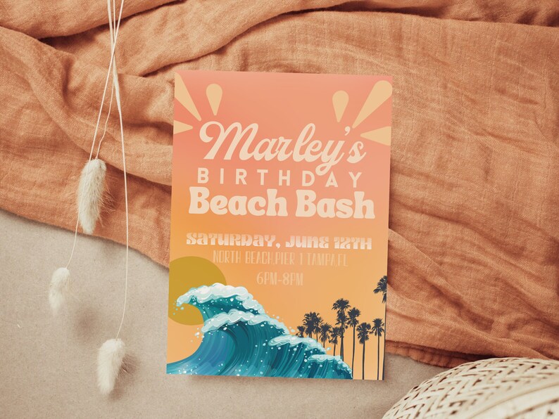 Birthday Beach Party Invitation Template | Beach Theme Birthday Party ...