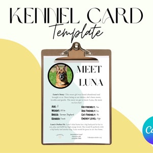 Carte de chenil pour refuge pour animaux | carte de présentation d'animal de compagnie adoptable | de Carte de chenil | Modèle de carte imprimable réutilisable pour chenil