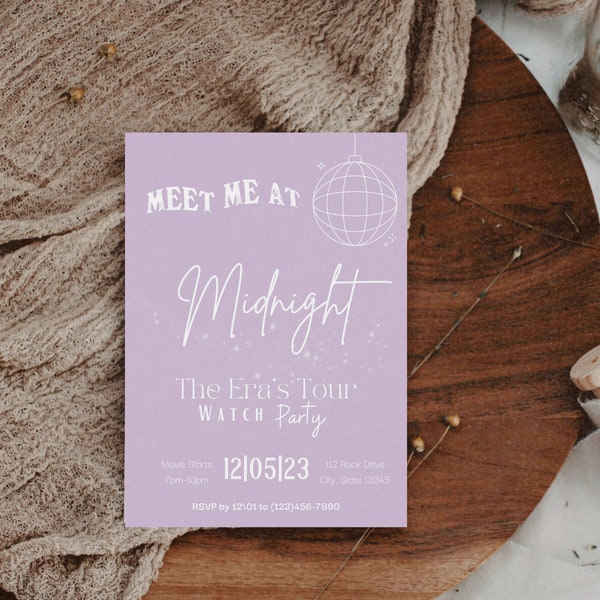 Taylor Swift Midnight Eras Tour Movie Watch Party Invitation Template | Taylor Swift Birthday Party Invitation Template | Editable Invite