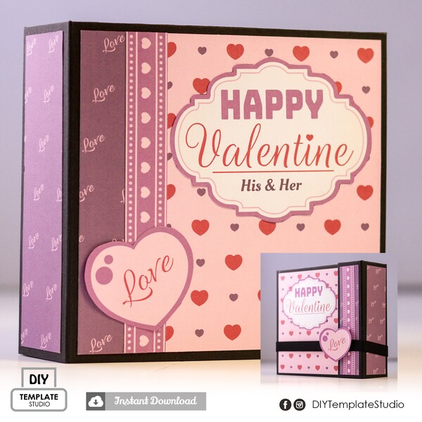 Instant Download - DIY 6x6 Mini Album Complete Printable Template and Pattern Design – Valentines Theme - by DIYTemplateStudio