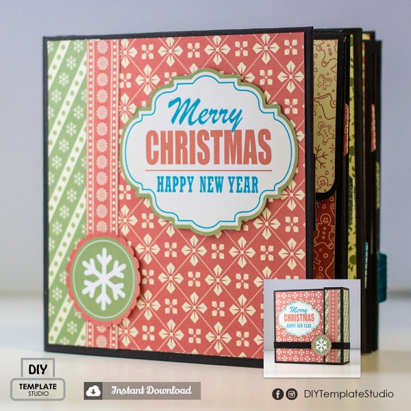 Instant Download - DIY 6x6 Mini Album Complete Printable Template and Pattern Design – Christmas Theme - by DIYTemplateStudio