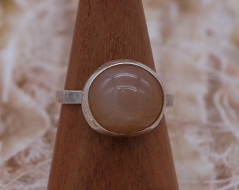 Peach Moonstone and Sterling Silver Ring Size 6 3/4, moonstone ring, man gift, husband gift, wife gift, woman gift, pinky ring