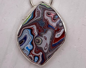 Fordite Necklace, silver necklace, fordite, unisex gift, man gift, woman gift, man necklace, woman necklace, paint, patriotic necklace