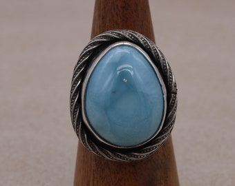 Larimar and Sterling Silver Ring Size 10 1/4, larimar ring, silver ring, statement ring, unisex ring, natural stone, beach, tropical