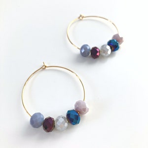 Chunky gold plated hoop earrings | Big glass bead earrings | Large colourful hoops | Handmade earrings UK | Multicoloured beaded hoops