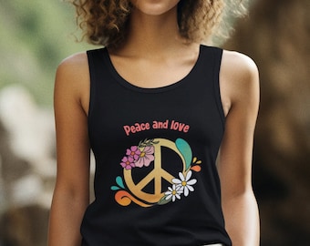 Peace Sign Tank Top, Flower Child, Boho Bachelorette, 70s Graphic Shirt, Hippie Birthday Gift, Retro Peace Symbol, Freedom Top