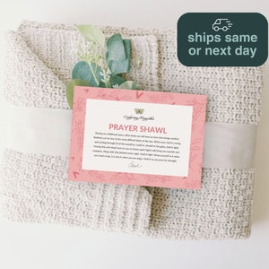 Chenille Prayer Shawl Praying Hands Charm, Chemo Emotional Support Pink Card Breast Cancer Support