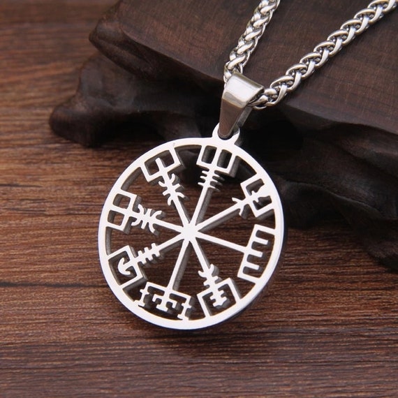 Viking Rune Norse Vegvisir Runic Compass Necklace | Etsy