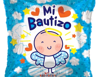 18" Mi Bautizo Azul Cuadrado Bautizo Mylar Foil Globo Decoraciones para fiestas Regalos (Compre otro, agregue al carrito, ahorre en el envío combinado)