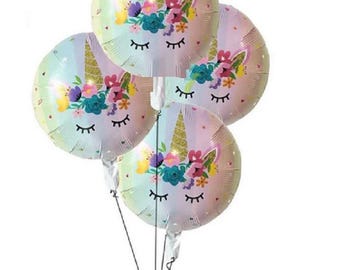 Juego de 4 globos de Mylar rosa con forma de flor de unicornio de 45 cm (18") para decoración de fiestas y regalos (Añadir al carrito, ahorrar en envío combinado).