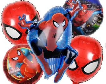 Juego de 5 globos (supergrandes de Spider-Man de 30"), decoración para fiesta de cumpleaños infantil de superhéroe.