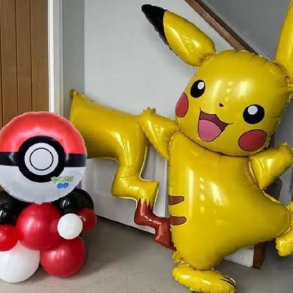 Globo (1 juego de 20 piezas) Globos de aluminio de dibujos animados de Pokémon Pikachu Juego de globos de látex rojo y negro para niños Cumpleaños Baby Shower Fiesta Decoración Suministros