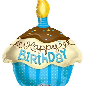 Balloon 18&quot; Happy Birthday Cupcake Shaped Blue Mylar Foil for Party Decorations & Gifts ( Add to Cart,  Save on Combine Shipping )