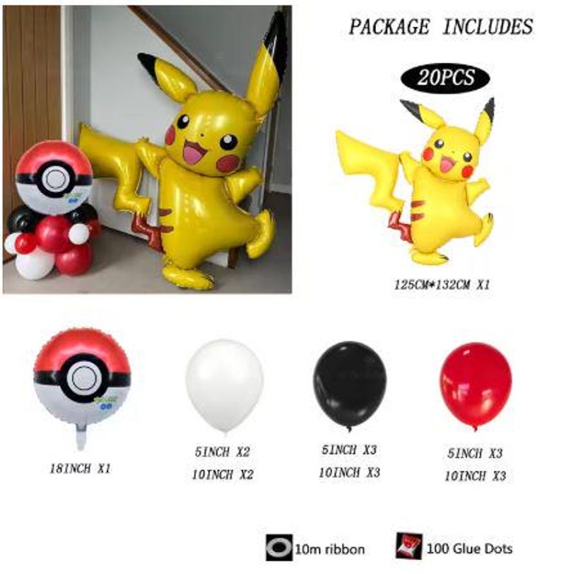 Pokemon Balloon Stack Balloon ( 1set 20pcs) Cartoon Pokemon Pikachu Foil Balloons Set Red ...