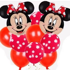 Minnie Mouse Balloon ( 10 Piece Set ) 2 Minnie Head 24" Mylar Balloon , 8 Latex 12" balloons Red Birthday Party Decorations 画像 1
