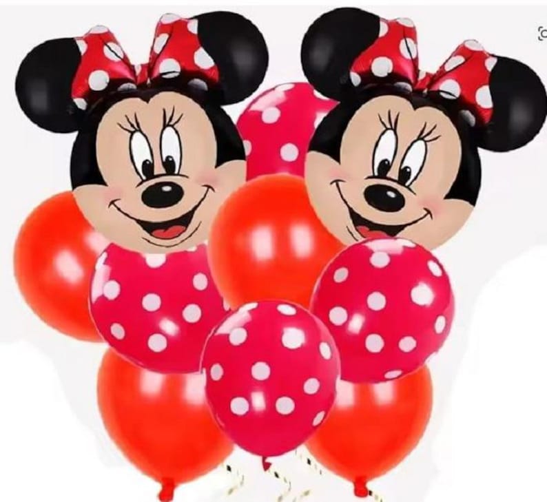 Minnie Mouse Balloon ( 10 Piece Set ) 2 Minnie Head 24" Mylar Balloon , 8 Latex 12" balloons Red Birthday Party Decorations 画像 1