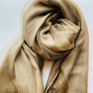 Double Layer Brown Fine Pure Silk Shawl, Scarf, Wrap image 1