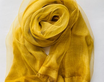Double Layer Yellow Fine Pure Silk Shawl, Scarf, Wrap