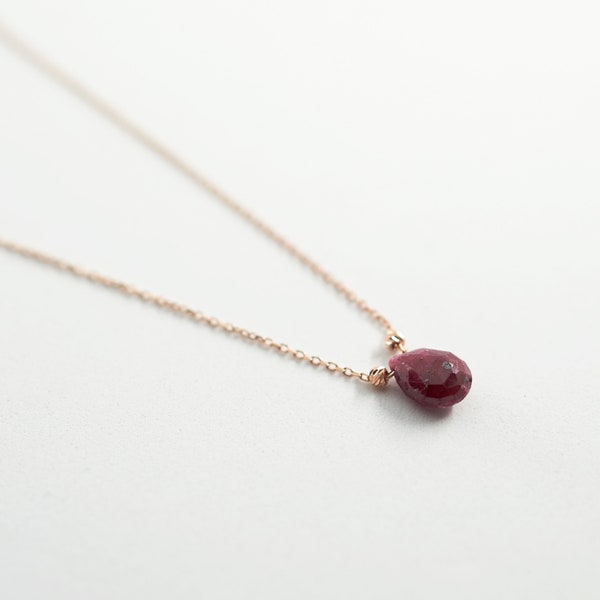 Ruby July Birthstone Necklace, Handmade Jewelry, Gold-plated Rose Silver chain, Minimalist Accessory, High quality gemstone, perfect gift