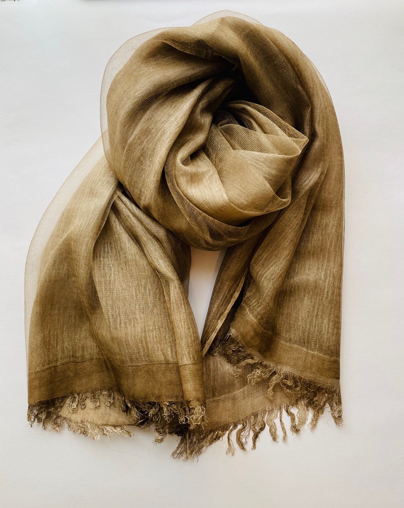 Double Layer Brown Fine Pure Silk Shawl, Scarf, Wrap image 2