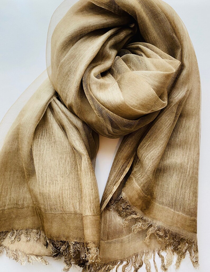 Double Layer Brown Fine Pure Silk Shawl, Scarf, Wrap image 1