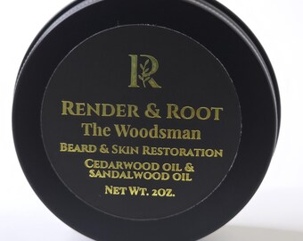 The Woodsman Rugged Beard Balm - Hand-Rendered Tallow & Calendula Infused - Natural Men's Grooming, 2oz Tin