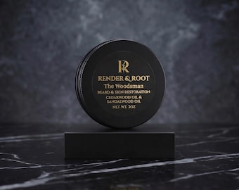 Bálsamo para barba resistente The Woodsman - Sebo artesanal y caléndula - Cuidado natural para hombres, lata de 2 oz