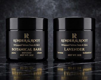 Dúo de sebo para enrojecimiento y raíces / Restaurador facial sedoso, bálsamo para barba