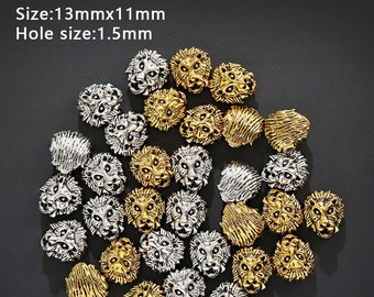25/%OFF Lion Head Slider Beads Antique Brass 12X10mm spacer bead Spacers for 1.5mm leather or cord rustic bohemian European zamak 2pcs