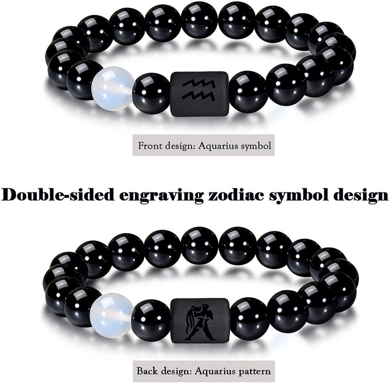 Zodiac Bracelet for Men Women 8mm 10mm Natural Black Onyx Etsy