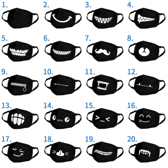 20 Style Cartoon Face Mask Cover Funny Unisex Teeth Mouth Etsy - ayo teo mask roblox