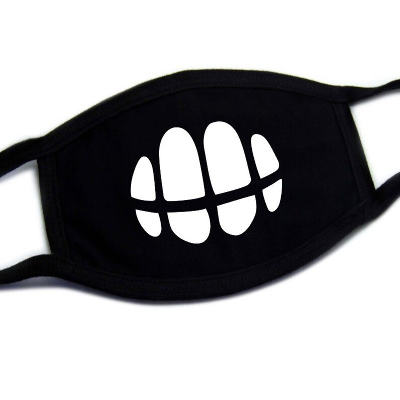 Cartoon Face Mask Cover Funny Unisex Teeth Mouth Black Cotton Etsy