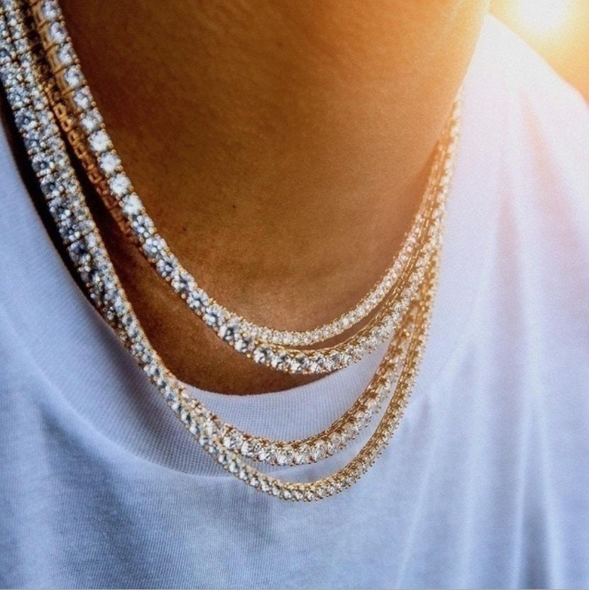 ICY 14K Gold Finish Lip Money Pendant with 4 mm tennis chain vs crystals or plain solid Miami Cuban link