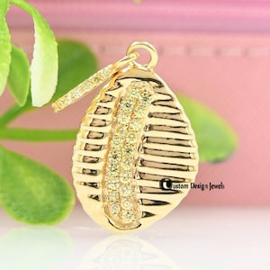 925 Silver Gemstone Shell Charm, Pave Shell Cowrie Charm, Diamond Shell Cowrie Charm, Silver Shell Cowrie Charm, Kodi Pendant