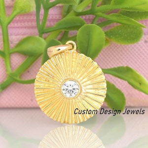 925 Silver Round Fluted Sunray Pendant , Diamond Fluted Medallion Pendant ,Disc Charm Pendant , Round Fluted Disc , Sun Burst Round Pendant