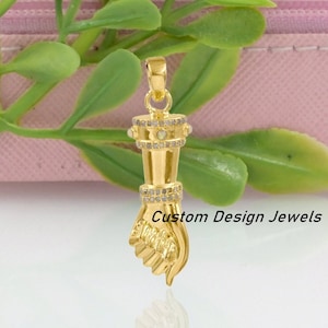 14K Gold Plated Figa Hand Charm, Fancy My Love Charm, Gemstone Figa Hand, Figa Hand Mano Cornuto, Lucky Figa Charm, Symbol Figa Pendant