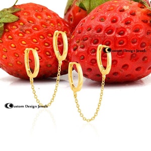 925 Silver Tassel Double Hoop Earrings, Double Hoop Earrings With Chain for Two Piercings, Connected earrings , Double Earhole Earring