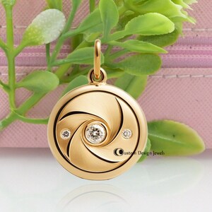 14k gold round chopard pendant , Tiny Spiral Disc Round Pendant , Dainty Spiral Charm , Greek Round Swirl Charms , Disc Boho Spiral Pendant