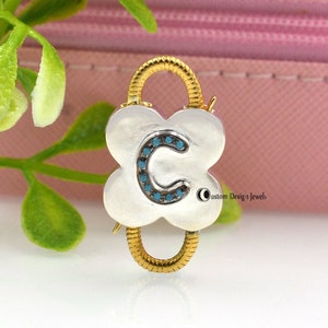 Tweekleurig diamanten initiaal hangslot, diamanten initiaal hangslot, diamanten letterhangslot, tweezijdig te openen hangslot, handgemaakt designerhangslot
